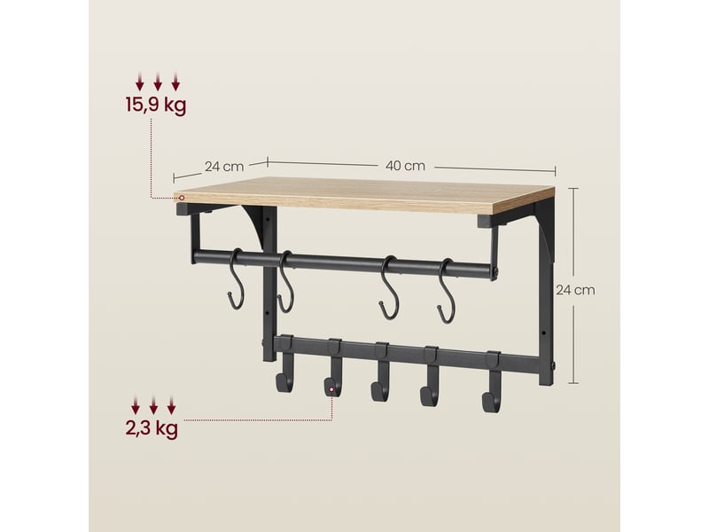  Étagère murale porte-manteau industrielle chêne et noir  - Conforama C
