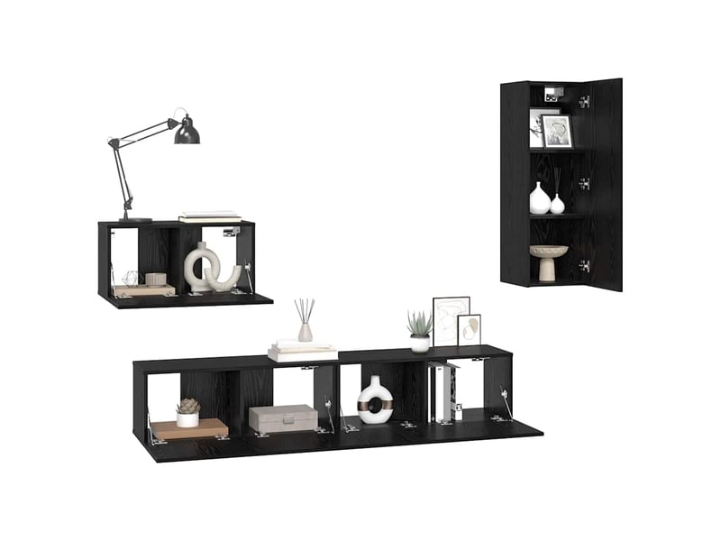  Meuble tv - banc tv - meuble de rangement mural 4 pcs chêne noir bois d'ingénierie  - Conforama C