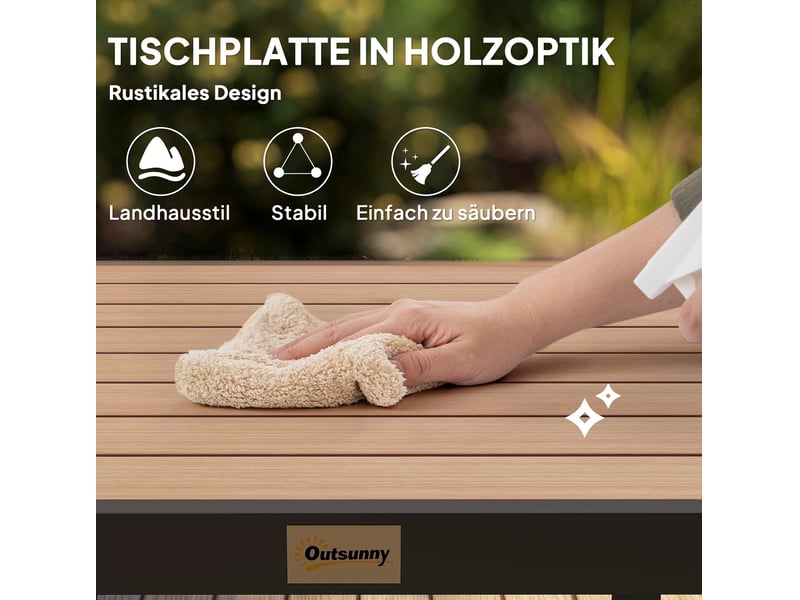  Table de jardin carrée 78x78x74 cm – naturel – plateau effet bois et cadre en aluminium résistant aux intempéries  - Conforama E