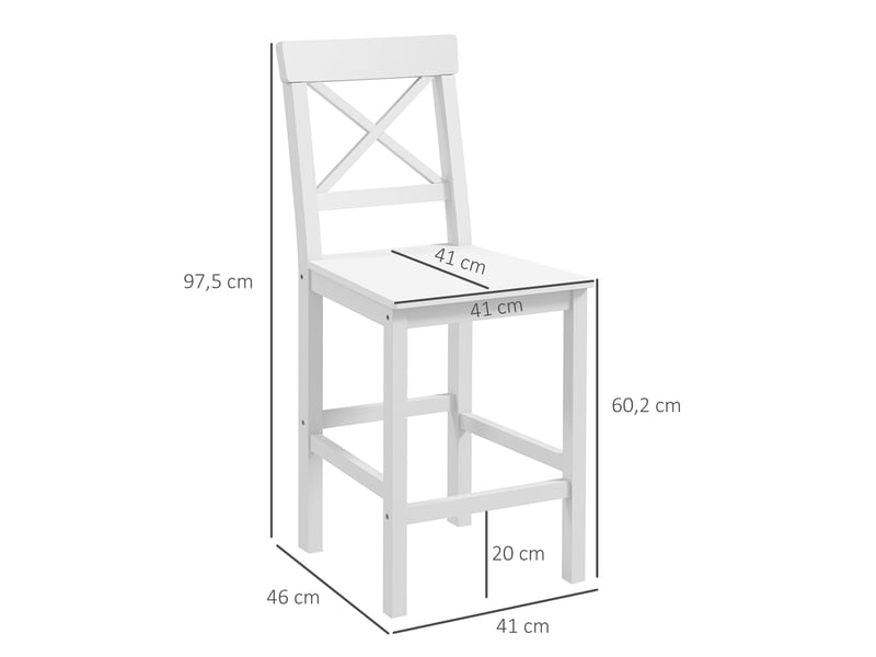  Lot de 2 tabourets de bar hauts en bois avec repose-pieds et dossier croisé, capacité de charge 120 kg, blanc  - Conforama E
