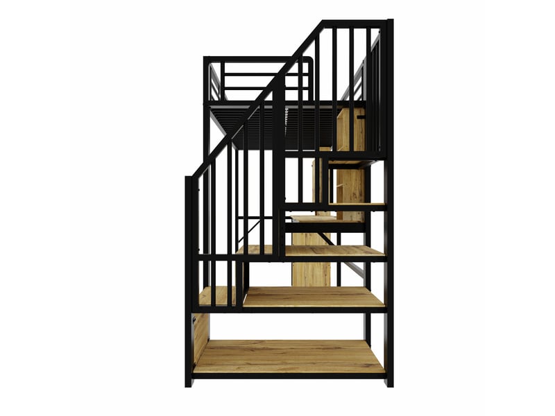  Lit mezzanine 1 place en métal avec bureau, armoire, escalier de rangement et usb, 90x200 cm, sans matelas  - Conforama E