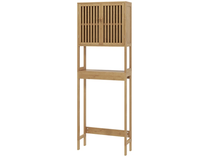  Étagère de toilettes meuble de salle de bain dessus toilette wc avec placard 2 portes et étagère ouverte bambou  - Conforama B
