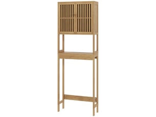 Étagère de toilettes meuble de salle de bain dessus toilette wc avec placard 2 portes et étagère ouverte bambou