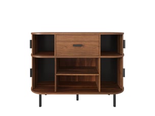 Buffet 2 niveaux avec portes coulissantes, meuble de rangement salon couleur noyer, 110x35x81.5 cm