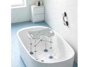 Tabouret de douche réglable 48,5 x 33 cm gris, aluminium avec barre d'appui à ventouse et siège en u