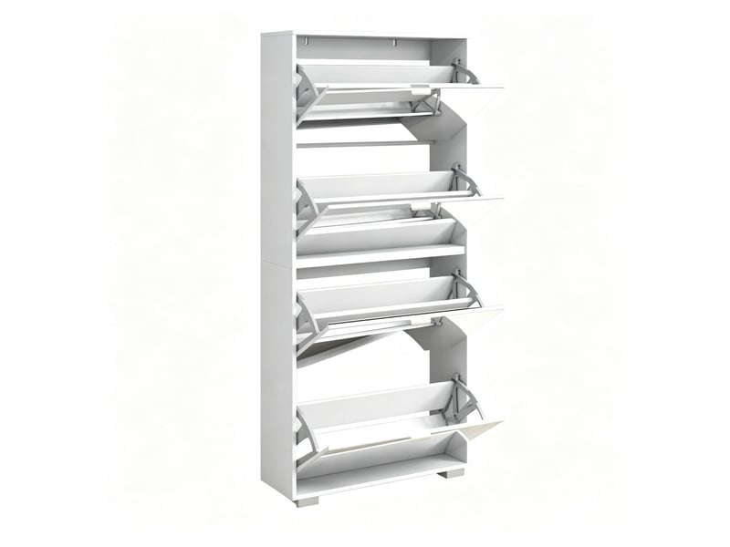  Meuble à chaussures 76 x 26 x 168 cm façades miroir armoire à chaussures capacité jusqu’à 24 paires 4 portes abattantes étagères réglables  - Conforama A