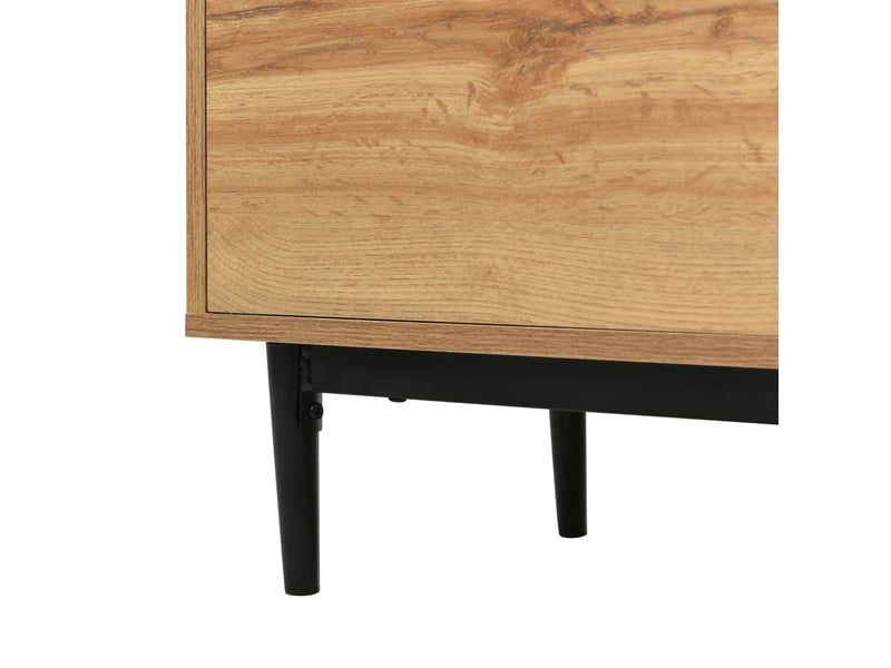  Buffet 160 x 35 x 76 cm bois naturel et noir, mdf, 3 portes et étagères pour salon ou salle à manger  - Conforama E