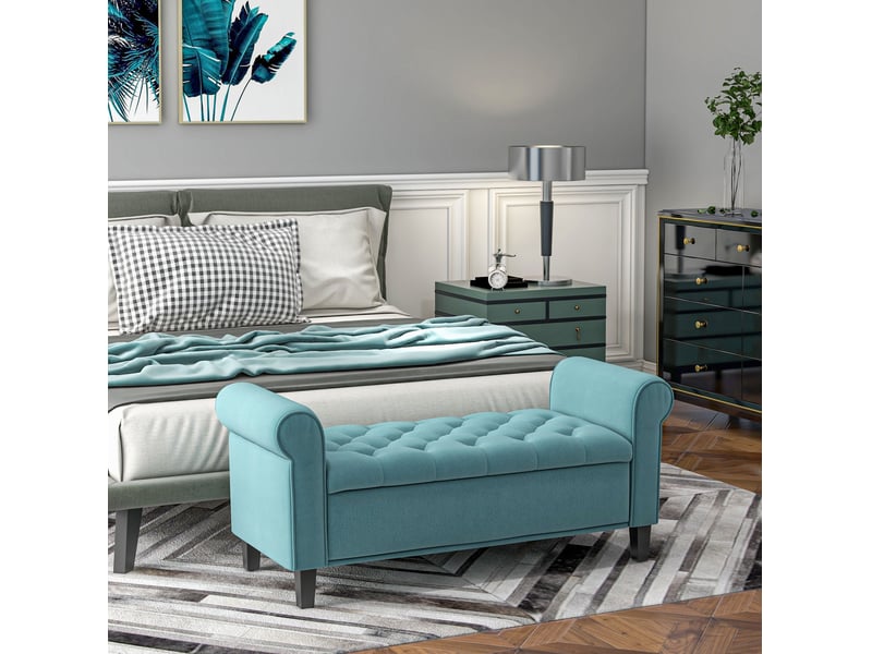  Banc de rangement en polyester aspect velours vert 126 x 48,5 x 57 cm  - Conforama B