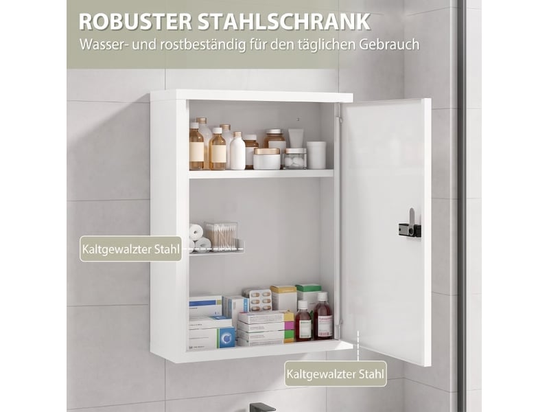  Armoire à pharmacie murale blanche en acier avec serrure à code et 3 niveaux, rangement sûr salle de bain  - Conforama D