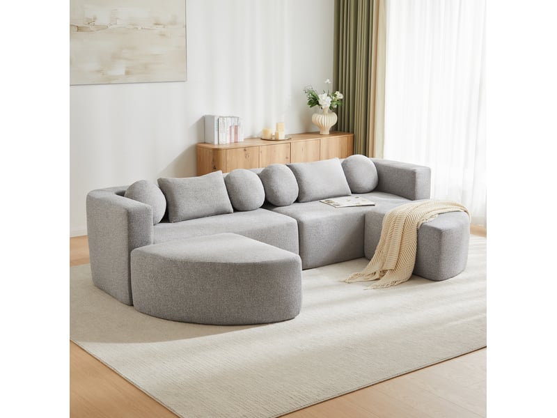  Canapé modulable convertible 4 places en tissu gris, livré compressé sans montage pour le salon  - Conforama B