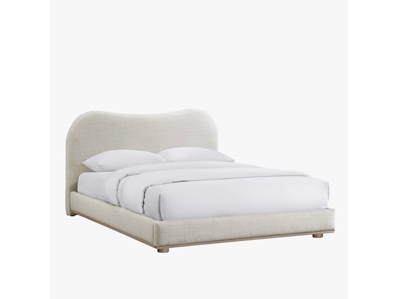  Lit double en tissu beige et bois clair 180x200 cm  - Conforama A