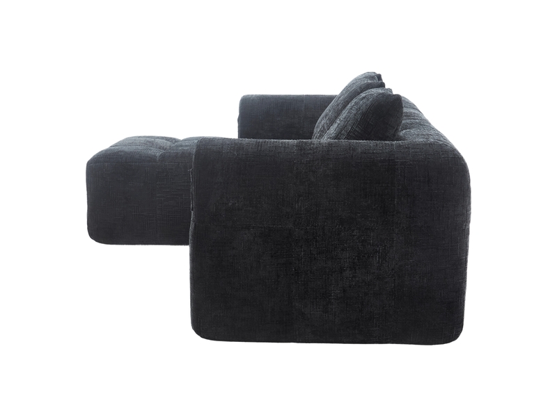  Canapé d’angle l 3 places chenille noir avec méridienne accoudoirs 3 coussins poche latérale sans montage  - Conforama E