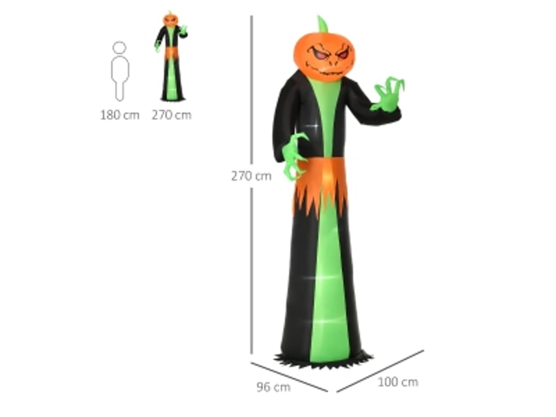  Décoration halloween fantôme avec led, gonflable autonome, soufflerie incluse, 100 cm x 96 cm x 270 cm, vert jaune et noir  - Conforama C