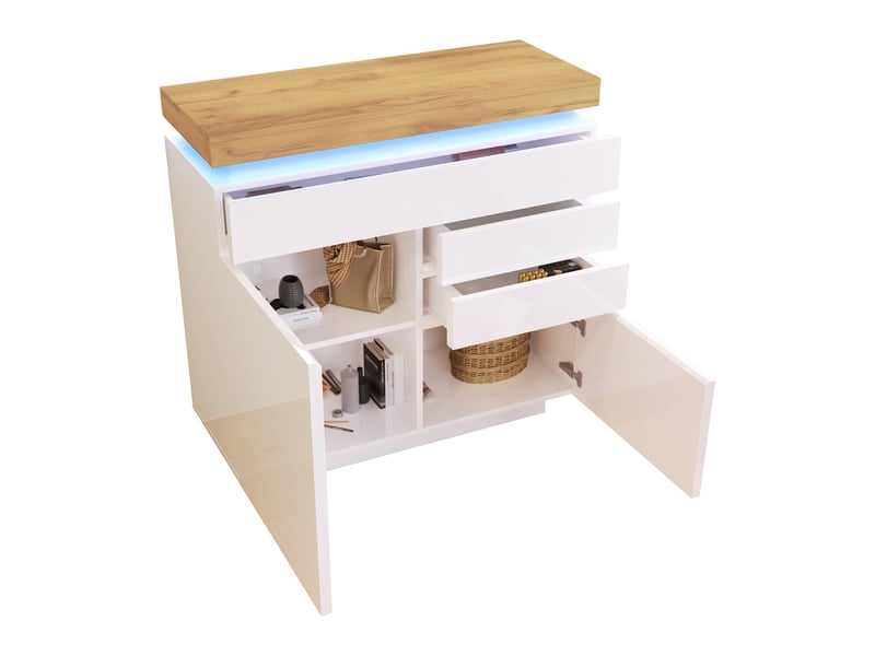  Buffet haut 110 cm blanc brillant, 2 portes et 3 tiroirs et led Fay Lum - Conforama C