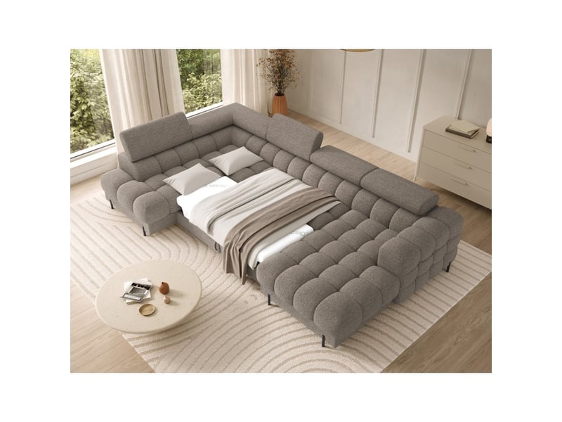 Canapé panoramique convertible beige foncé angle gauche feraria 358x93x202cm - Conforama B
