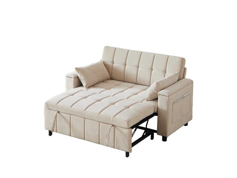  Canapé convertible - 148,6x81,3x86,4cm - canapé lit 3-en-1 en tissu chenille avec coffres de rangement - beige  - Conforama A