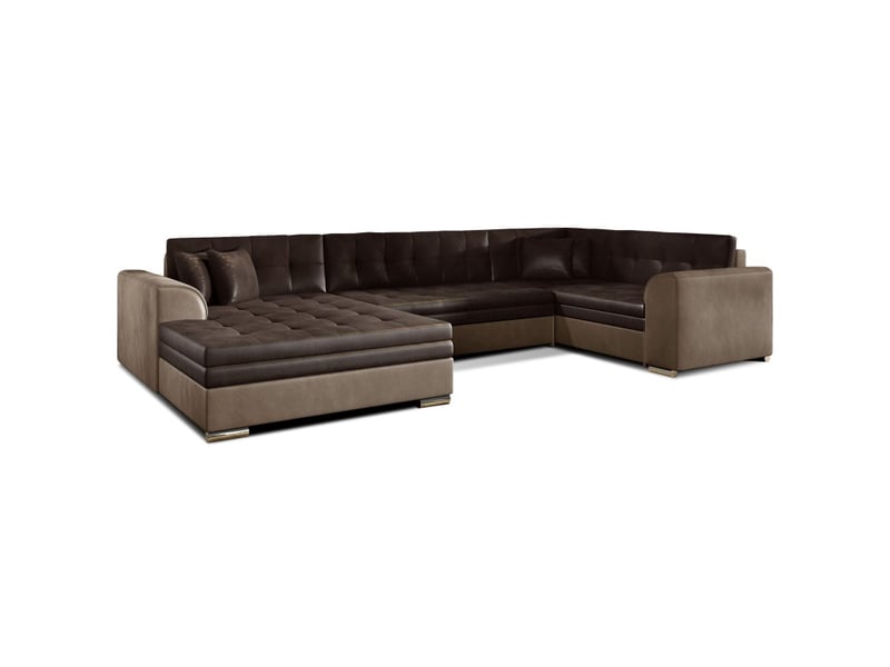 Canapé panoramique convertible caldero 5 places marron – angle gauche – 4 coussins - Conforama A