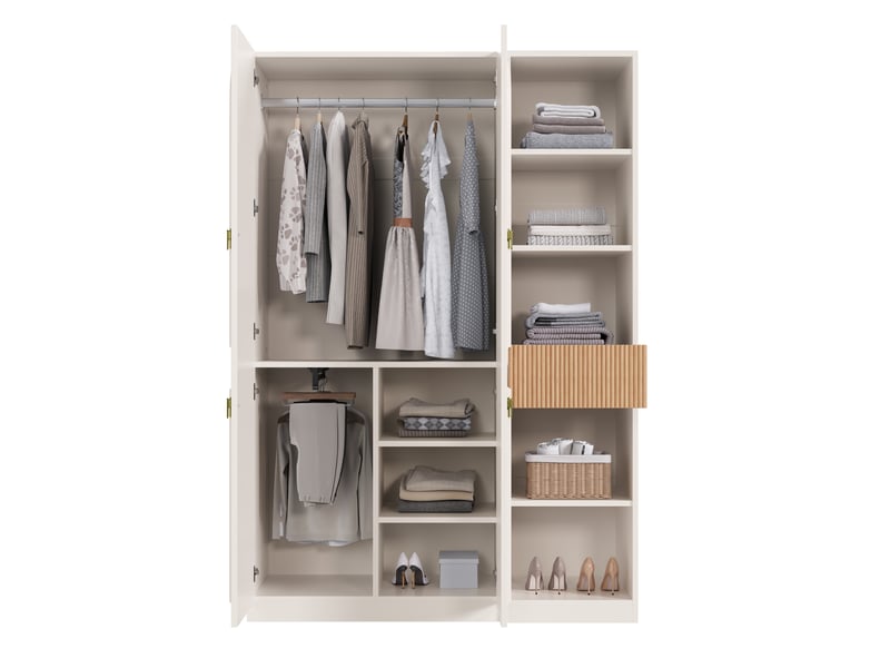  Armoire penderie blanc et bois, garde-robe 135x50x200 cm avec 2 barres et étagères, meuble de rangement pour chambre et salon  - Conforama W