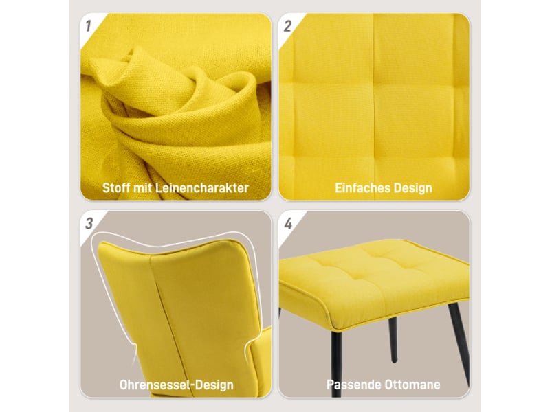  Fauteuil à bascule beige aspect lin avec repose-pieds, accoudoirs, charge 130 kg, relax  - Conforama E