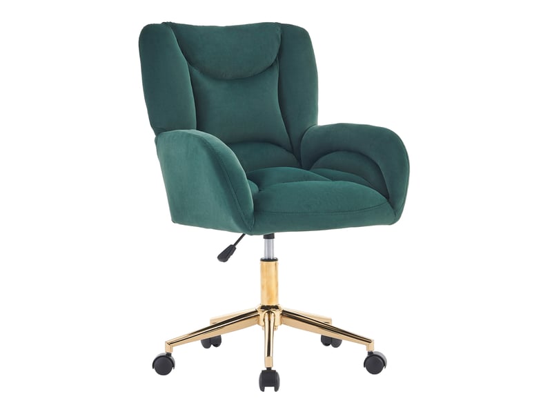  Chaise de bureau réglable en hauteur en velours vert, base en métal doré et roulettes pivotantes pour le télétravail  - Conforama A
