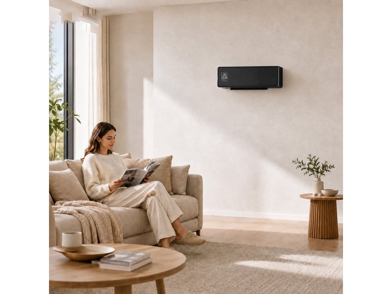  Radiateur mural en céramique 2000 w avec 3 modes de fonctionnement, température réglable, minuterie, télécommande, sécurité enfant, noir  - Conforama C