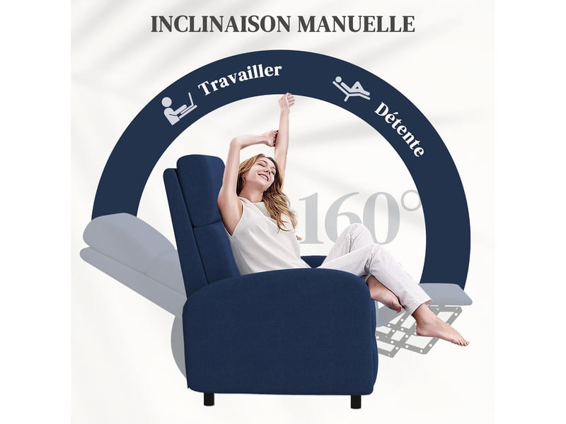  Fauteuil relax inclinable en tissu avec repose-pieds 64x86x102 cm  - Conforama D