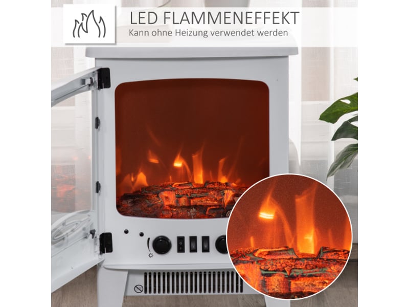  Cheminée électrique blanche 9001800 w avec effet flammes led, métal et abs, 39x26x54,8 cm  - Conforama B
