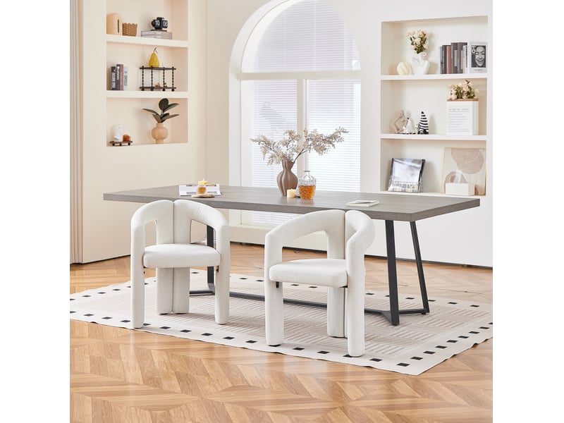  Lot de 2 chaises de salle à manger avec accoudoirs en chenille beige  - Conforama W