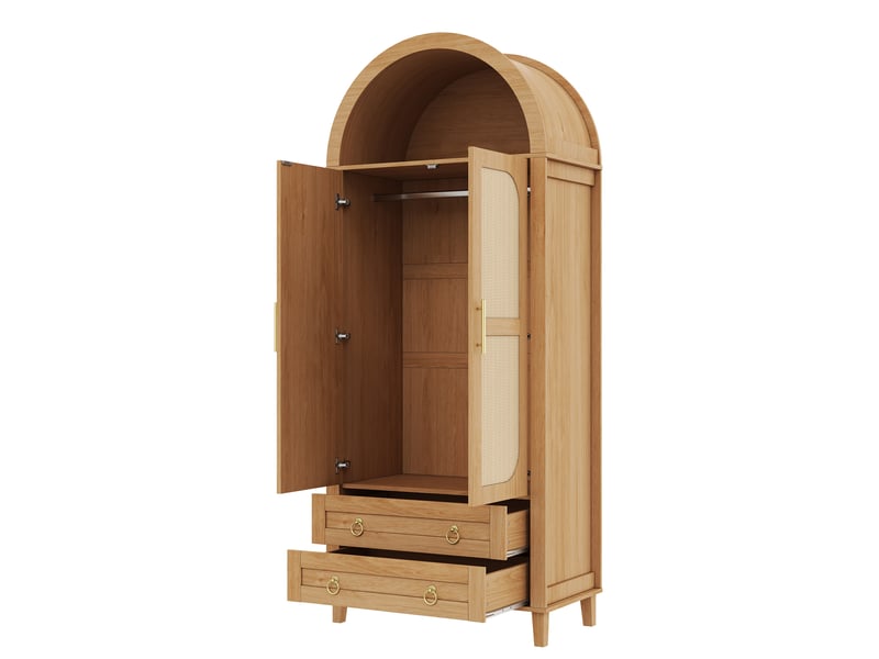  Armoire 2 portes avec led, penderie et 2 tiroirs 76x50x184 cm, naturel  - Conforama E