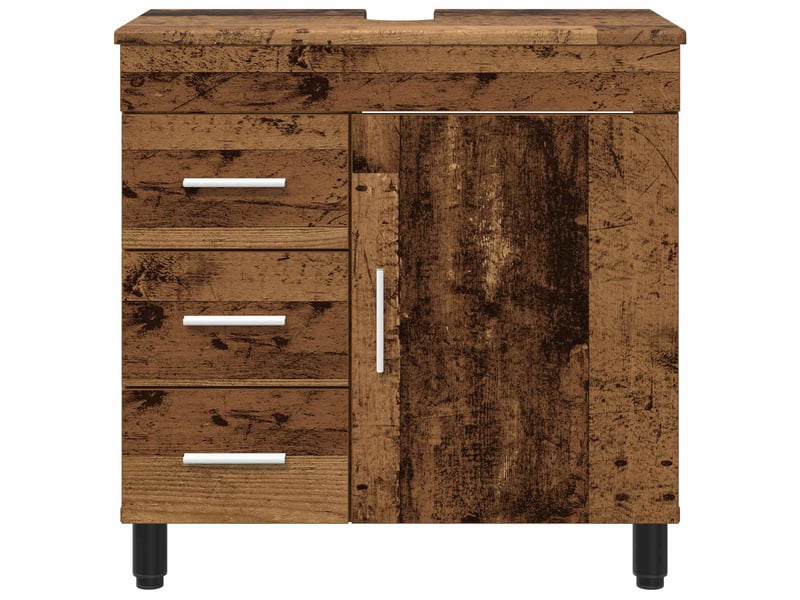 Unité de vanité de salle de bain, meuble de rangement bois ancien 60x35x60 cm shl453 - Conforama E