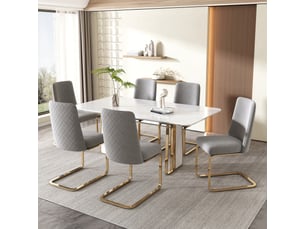 Lot de 6 chaises en velours pour salle à manger avec 4 pieds métal doré -gris