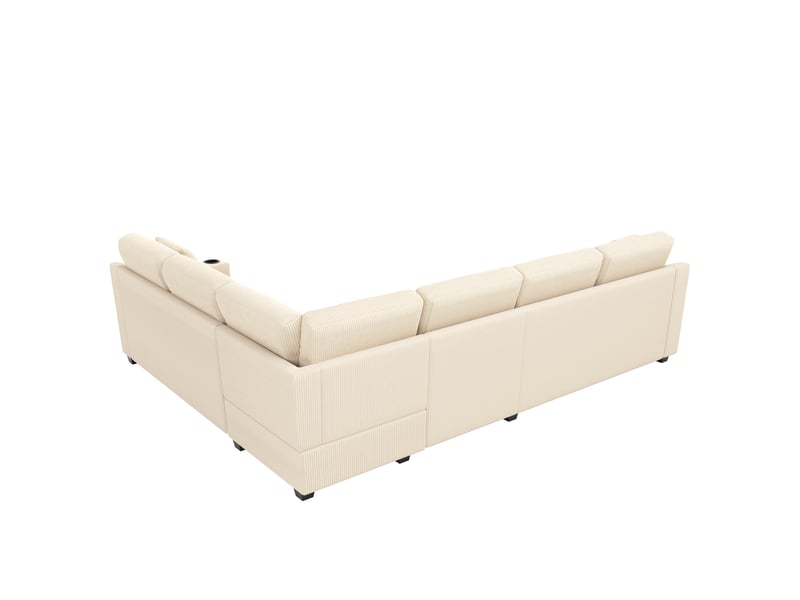  Canapé modulaire l lora beige 6 places en velours côtelé avec usbtype-c, 2 porte-gobelets et 2 coussins  - Conforama E