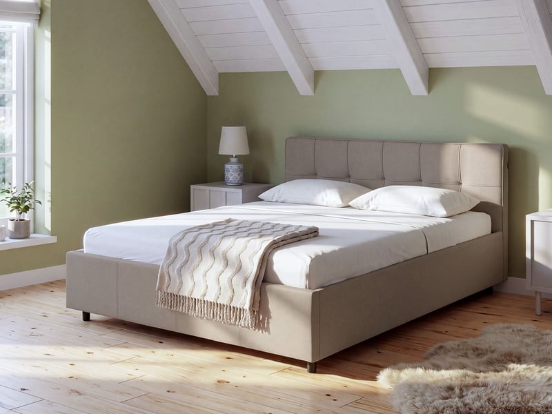  Lit ottoman lauresses tissu taupe 140 x 200 cm  - Conforama B