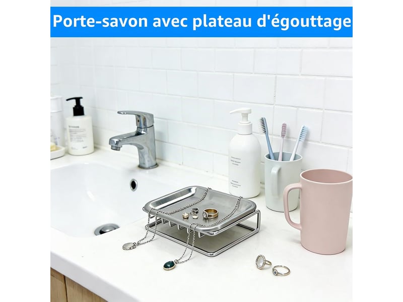  Porte-savon avec trou d'évacuation - porte-savon autonettoyant - convient aux salles de bains, douches, éviers de cuisine et lavabos  - Conforama D