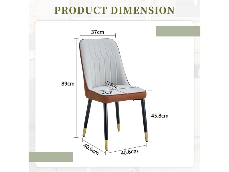  Lot de 2 chaises de salle à manger avec dossier ergonomique  - pieds métal, simili cuir marron et gris clair  - Conforama D
