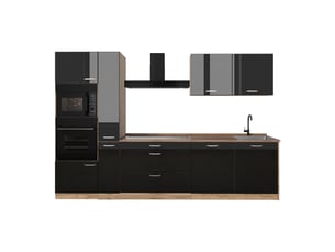 Vicco cuisine, noir haute brillancechêne doré, 310cm sans plan de travail