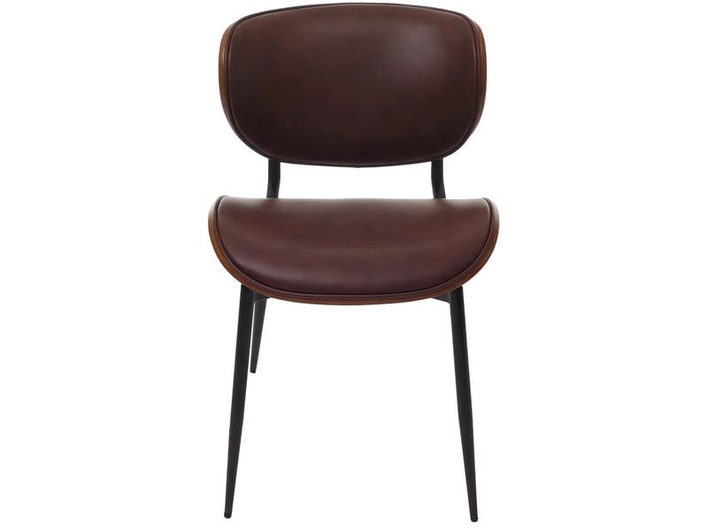  Lot de 6 chaises de salle à manger assise rembourrée formes arrondies et protections réglables similicuir marron vintage acier et bois courbé aspect noyer 04_0009495  - Conforama E
