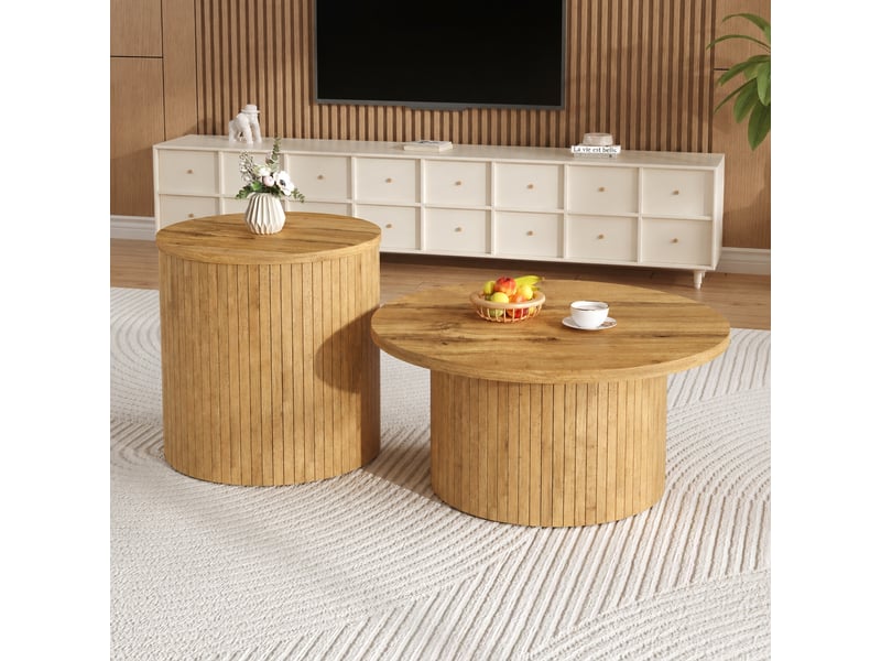  Ensemble de 2 tables basses rondes en mdf effet bois naturel, ø 75 et 50 cm  - Conforama B