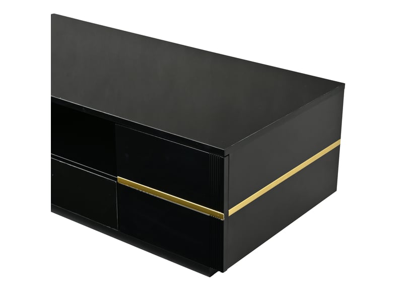 Table basse 100 × 50 × 35.5 cm en mdf avec éclairage led, 2 portes, tiroir et rangement ouvert noir avec détails dorés chicfurn - Conforama E