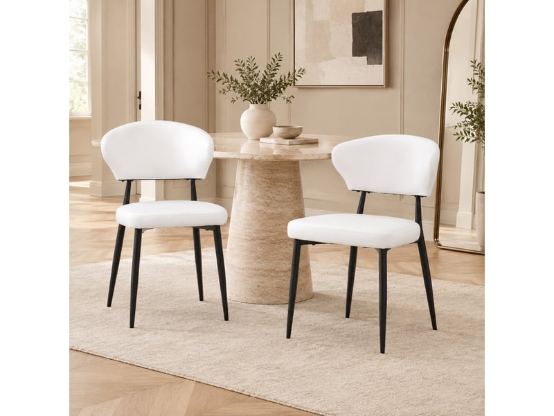  Lot de 2 chaises de salle à manger blanches et noires en pu avec pieds en métal  - Conforama B