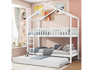 Lit cabane 90x200 cm <strong>MERAX</strong>  <strong>lit enfant blanc</strong> coloris blanc