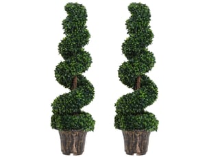 Lot de 2 plantes artificielles en spirale de buis pour l'intérieur et l'extérieur, avec pot, ø32 x 120 cm, vertes
