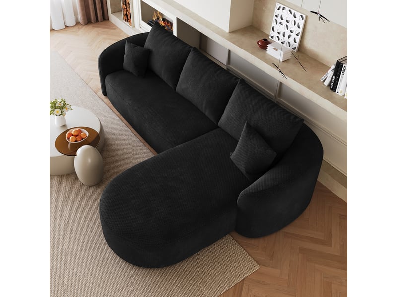  Canapé d’angle modulaire sans montage  - assise compressée à reprise de forme, tissu chenille noir  - Conforama C