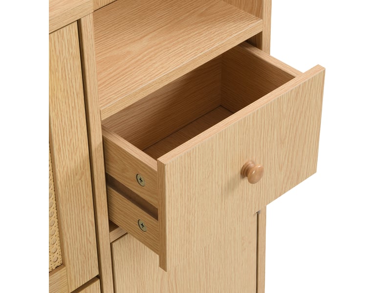  Meuble à chaussures 90x17x125 cm avec 3 portes abattantes, 1 tiroir, façades cannage et pieds en bois - Naturel Fay Lum - Conforama D