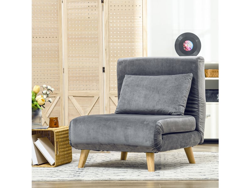  Fauteuil convertible ulevr 2 en 1 en lit d'appoint, dossier réglable 6 positions, 72 x 190 cm, polyester gris  - Conforama B