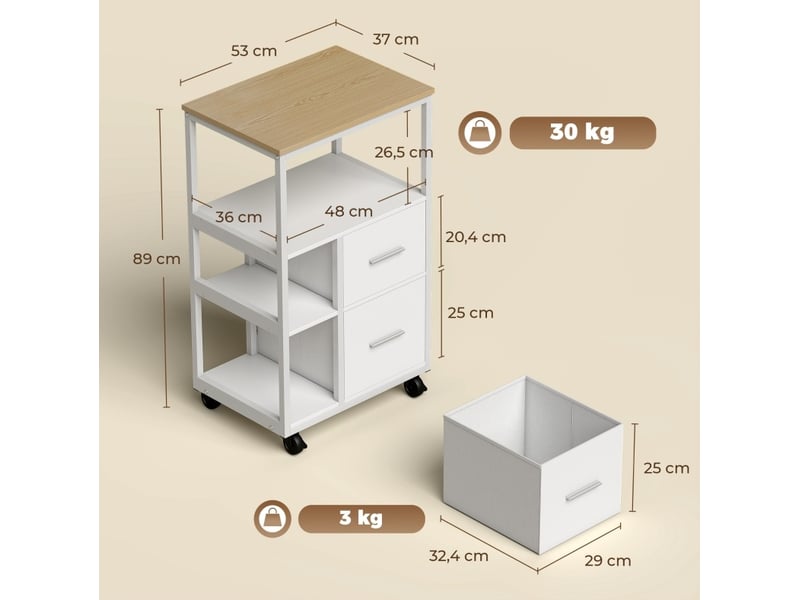  Desserte de cuisine à roulettes 2 tiroirs et rangement ouvert evryae  - Conforama C