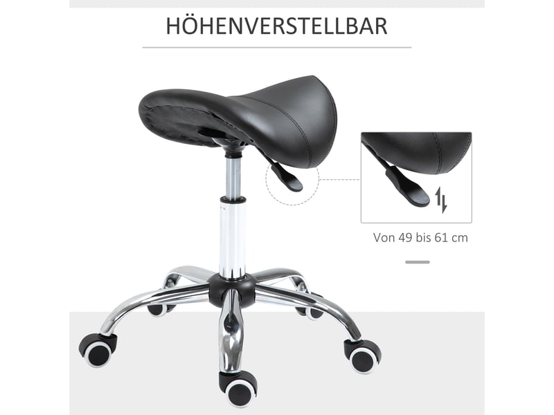  Tabouret à roulettes noir avec hauteur réglable 49-61 cm pivotant selle ergonomique pour bureau salon massage spa  - Conforama E