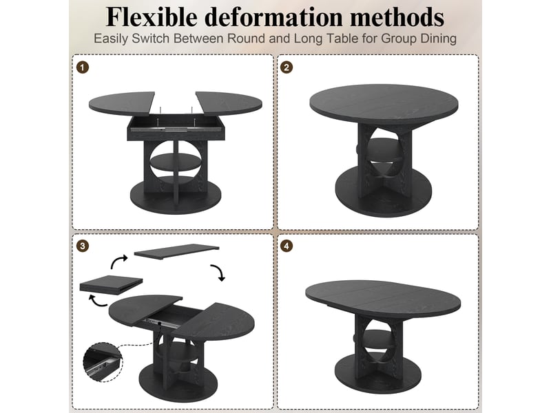  Table de salle à manger extensible ronde à ovale avec rangement en mdf 110–150×110×76 cm noir  - Conforama C