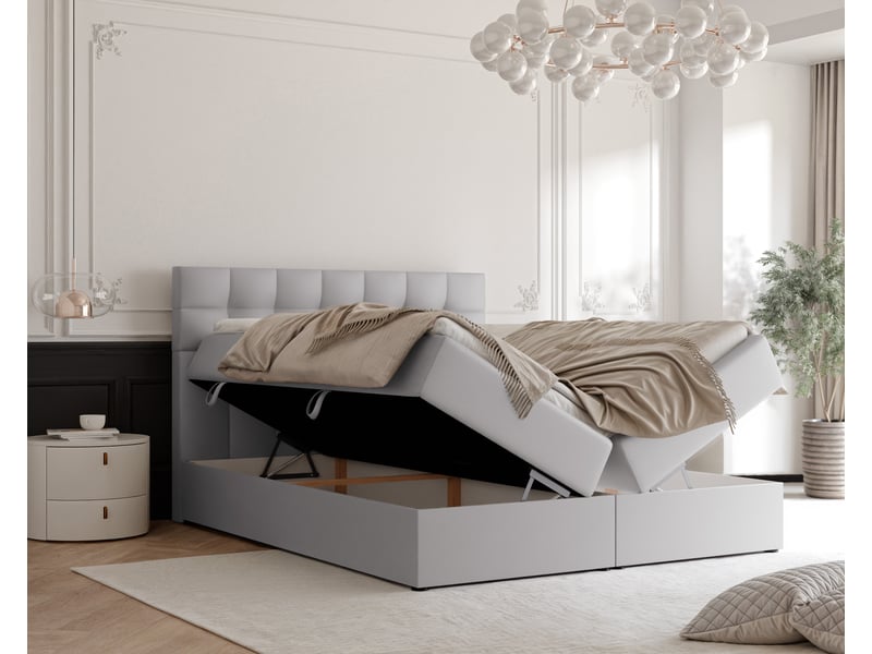  Lit adulte grand - 180x200 cm - matelas ressorts + surmatelas - coffre de rangement - éco-cuir résistant gris GRAND - Conforama C