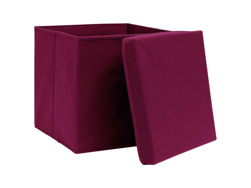  Boîtes de rangement avec couvercles 4pcs 28x28x28cm rouge foncé  - Conforama C